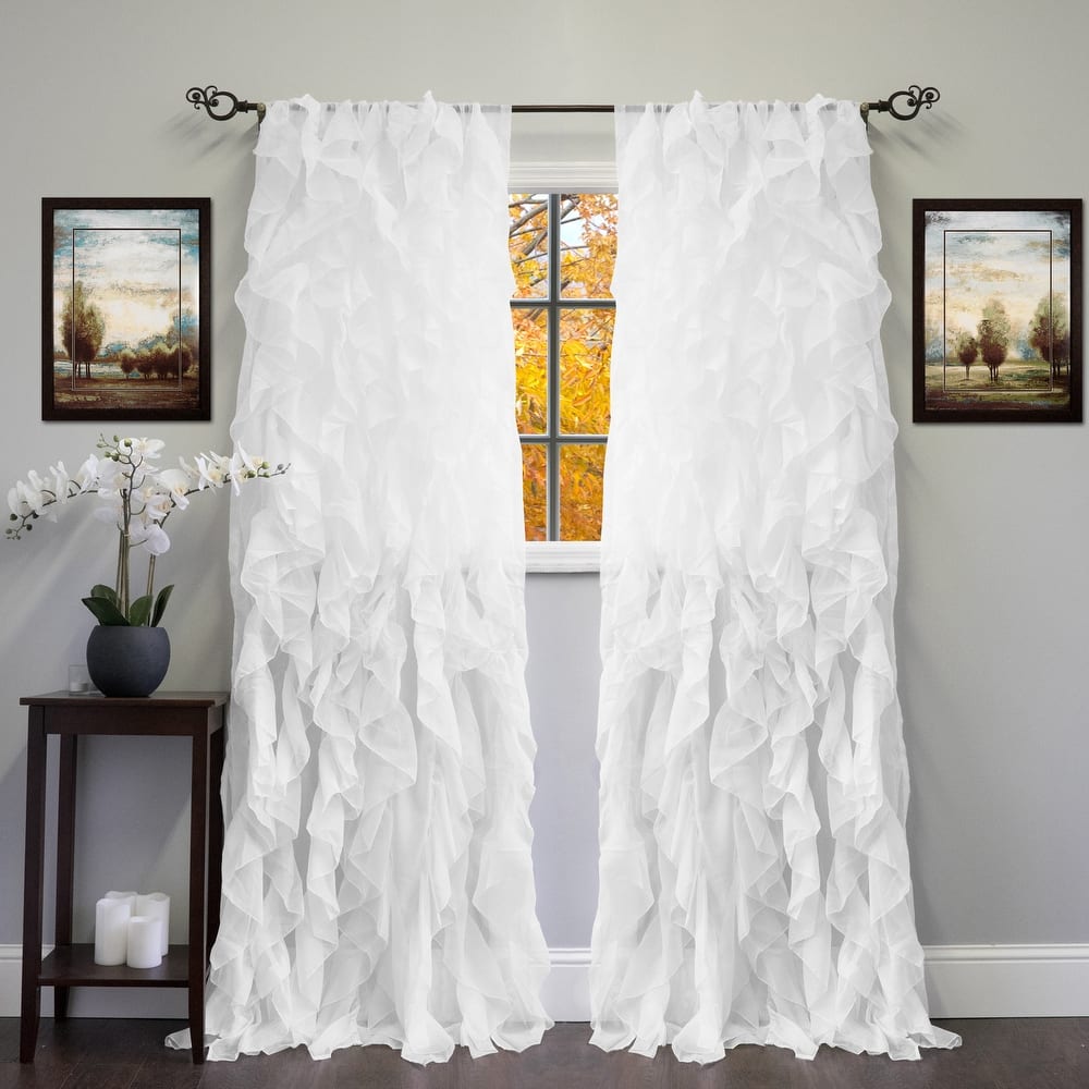Sweet Home Collection Chic Sheer Voile Vertical Ruffled Tier Window Single Panel Curtain - 108" Long