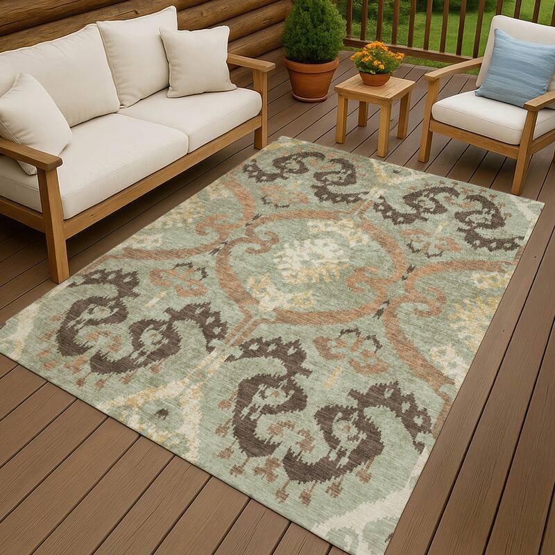 Machine Washable Indoor/ Outdoor Global Empire Chantille Rug - Celery - 8' x 10'