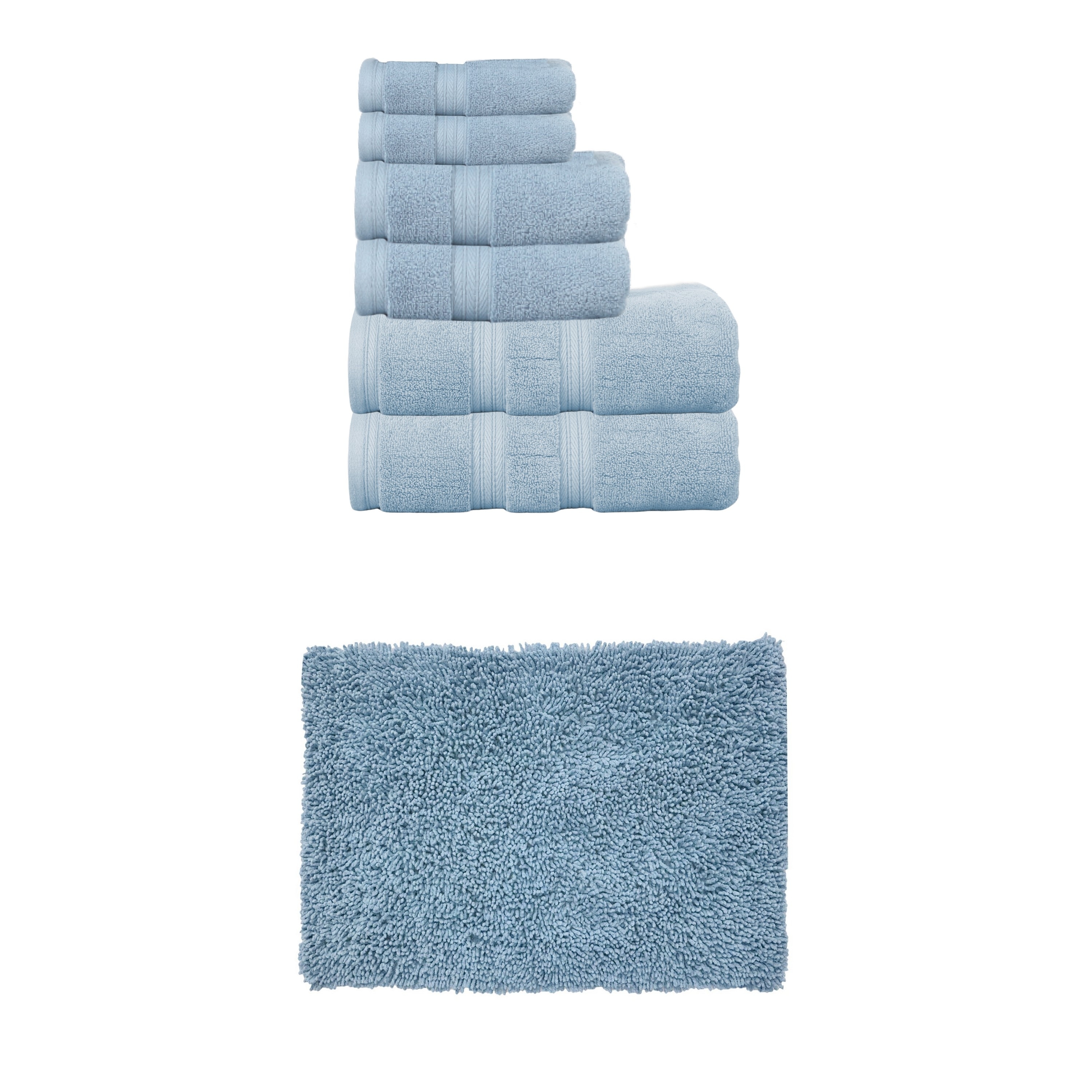 Home Weavers Fantasia Collection 100% Soft Cotton 6 Pc Towel Set & 1 Pc 17x24" Bath Rug, Machine Washable & Non Slip (Set of 7)