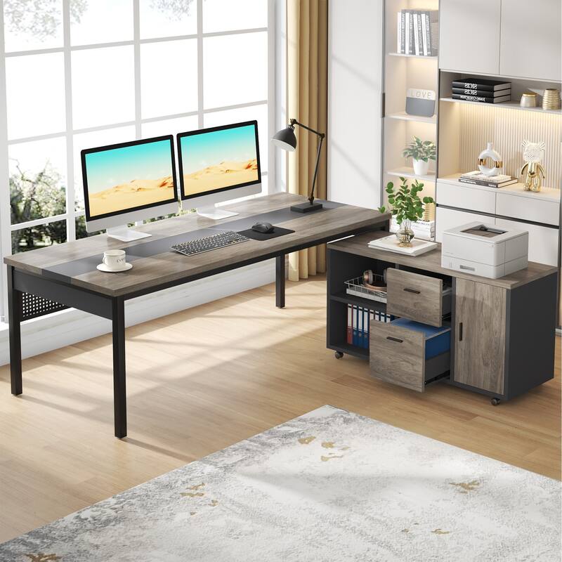 Modern Executive Desk, 70.8'' Computer Desk with 47 inch Lateral File ...