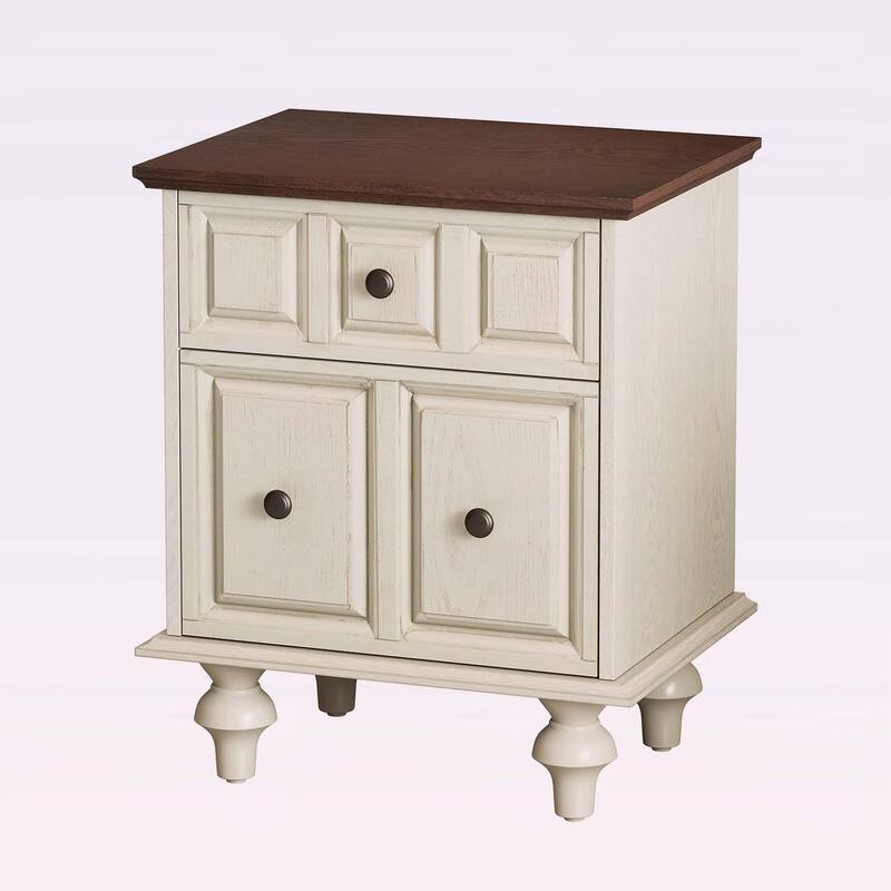 Wood End Table with 2 Drawers and Roman Column Legs,for Bedroom and Living Room