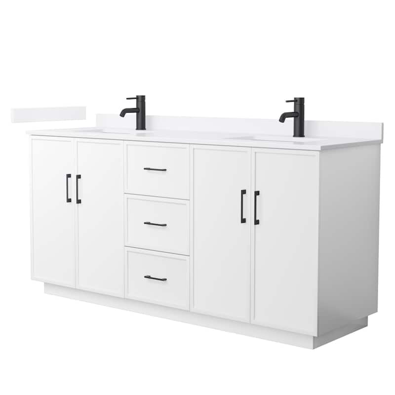 Wyndham Collection WCH7474-72D-QTZ-UNSMXX Elan TK 72" Free Standing - White / White Quartz Top / Matte Black Hardware