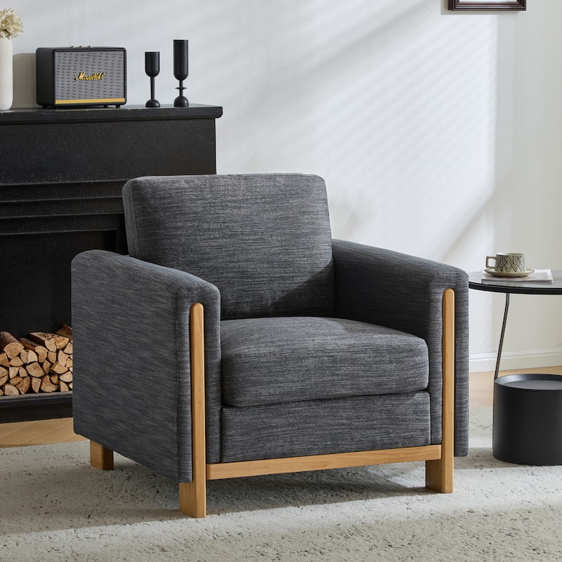 Rustic Upholstered Chair Charcoal Natural Side Chair Reception Chair, Accent Chair Sofa Chair with Wood Legs