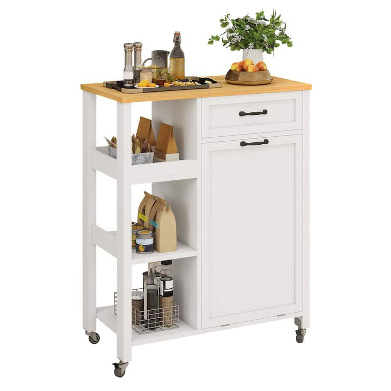 Moasis Kitchen Island Cart on Wheels with Trash Can Storage Cabinet