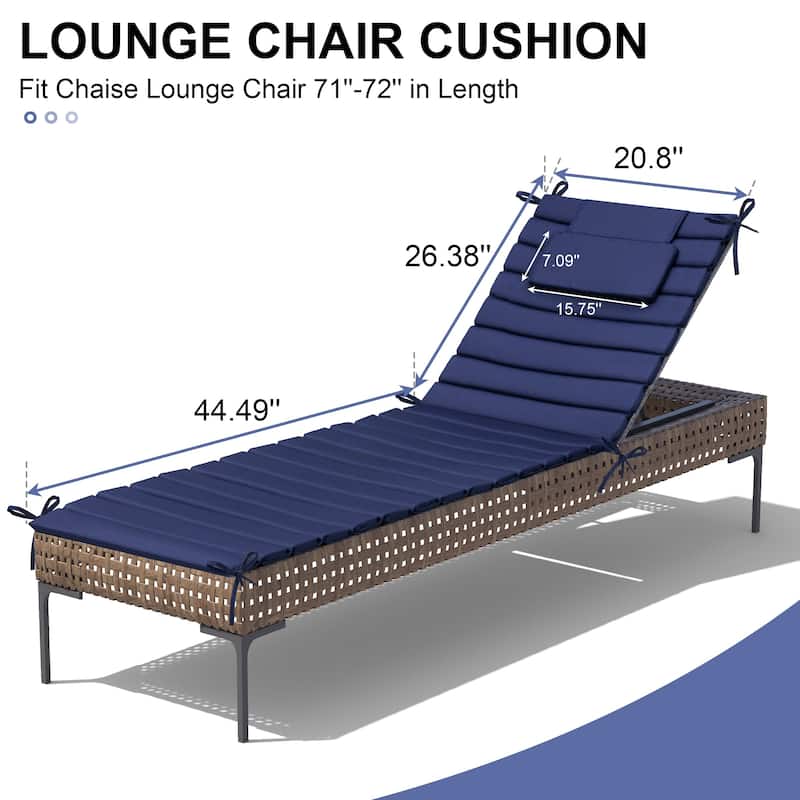 Outdoor Chaise Lounge Cushion, Quilted Patio Sun Lounger Pad with Straps