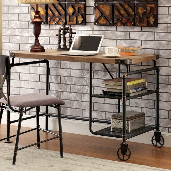 industrial desk wood and metal