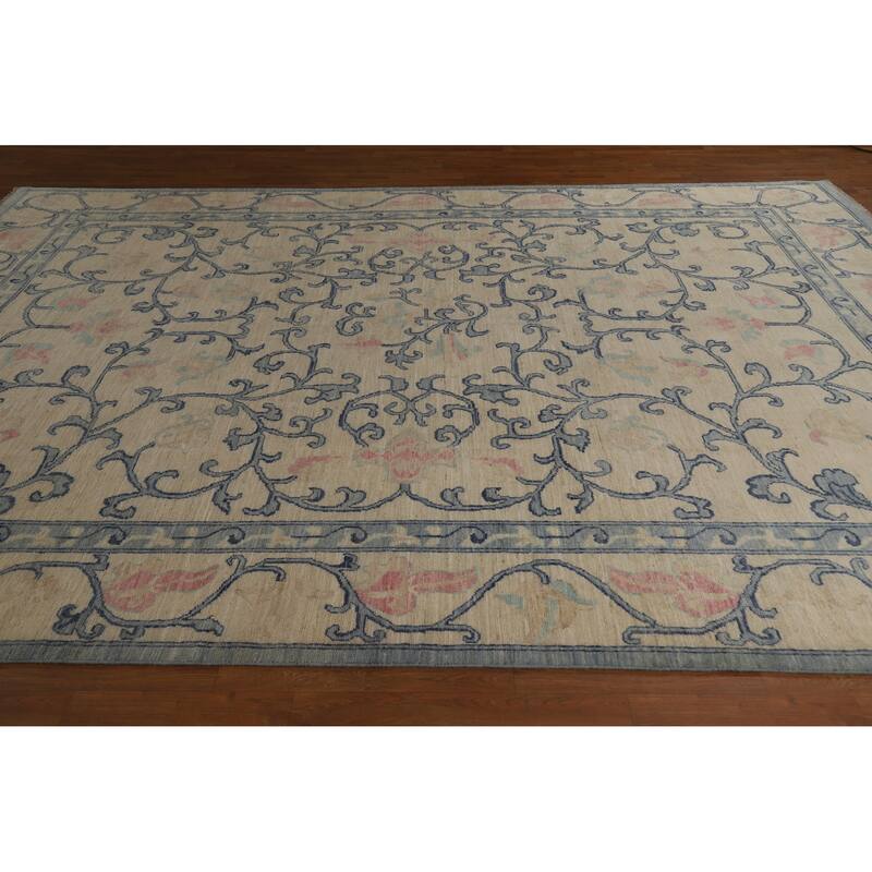 Hand Knotted Oriental 100% Wool Carpet Transitional All-Over Beige & Ivories Oushak Area Rug - 11' 9'' X 8' 10''