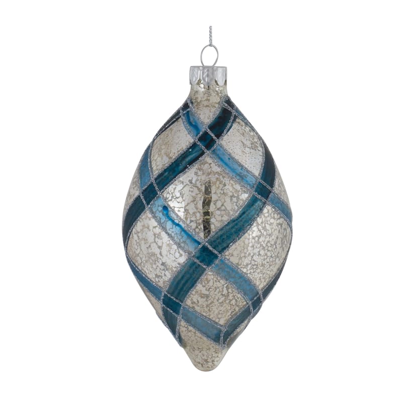 Glittered Net Glass Christmas Ornaments 6" (150Mm) Silver and Blue 6Ct