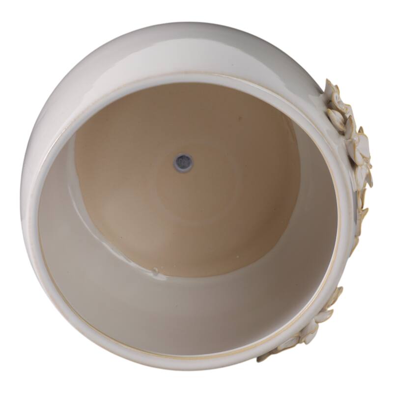 Ceramic Planter Raised Floral Detailing Glossy Decorative Display