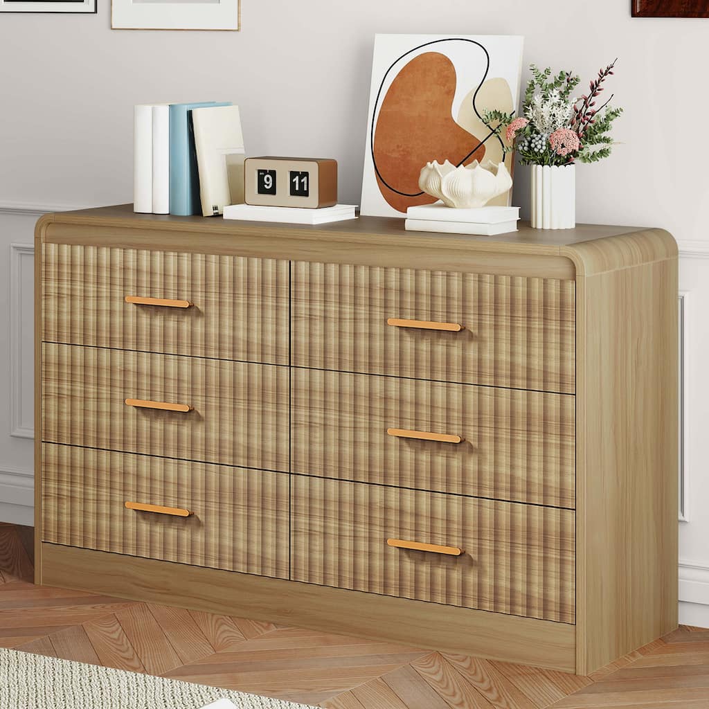 Moasis Fluted Dresser with 6 Drawers, 47" Wide Chest of Drawers with Metal Handle for Bedroom Storage Organizer