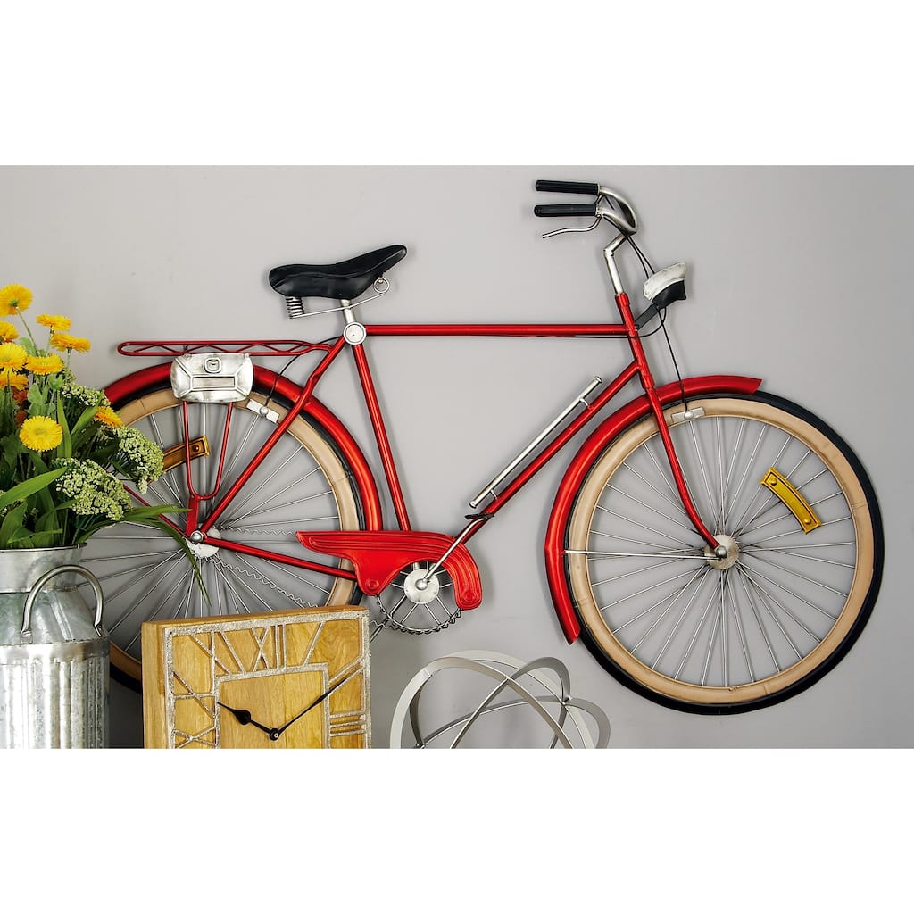 Red Metal Bike Home Wall Decor with Seat and Handles