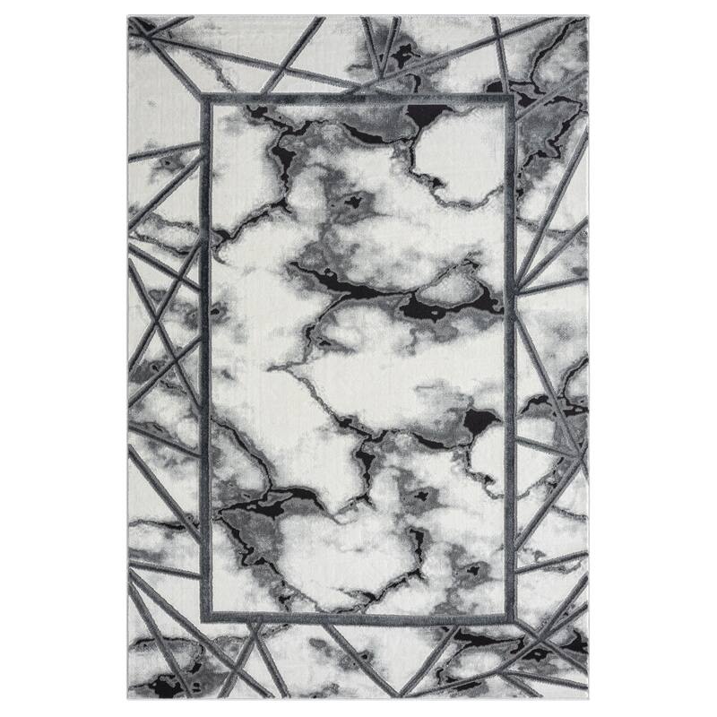 Riley Collection White/Grey Abstract Design Contemporary Area Rug - 7'5'' X 10'8''