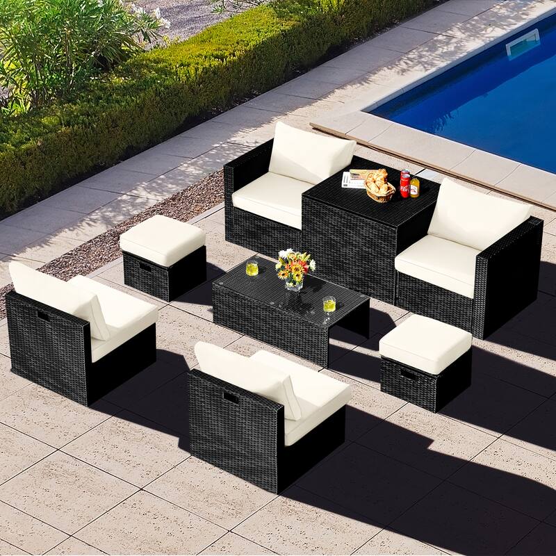 8 PCS Patio Furniture Set Outdoor Conversation Set with Storage Box