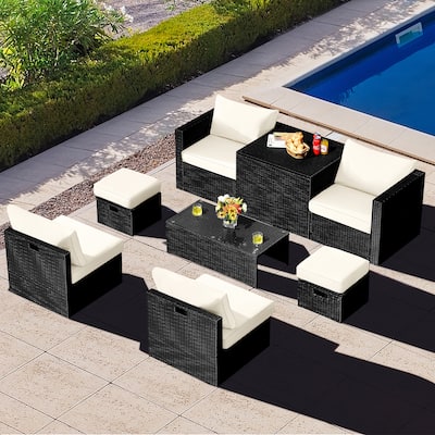 8 PCS Patio Furniture Set Outdoor Conversation Set with Storage Box