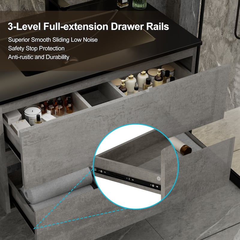 Wall Mounted Bathroom Vanity Sink with Black Sink & Faucet