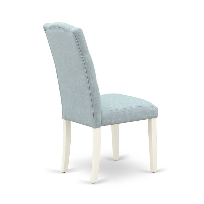 East West Furniture Dining Set- a Dining Table and Linen Fabric Dining Chairs(Finish & Pieces Options)