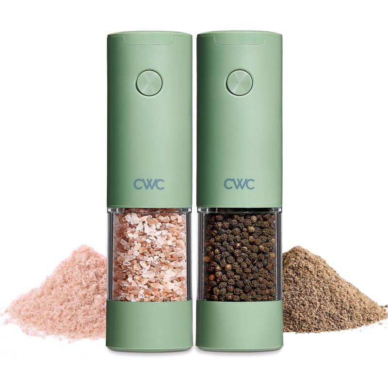 COOK WITH COLOR Electric Pepper & Salt Shaker Set, 2 Grinders for Pepper and Salt, 6.3 x 3 x 7.7 Inches, Cream - Green