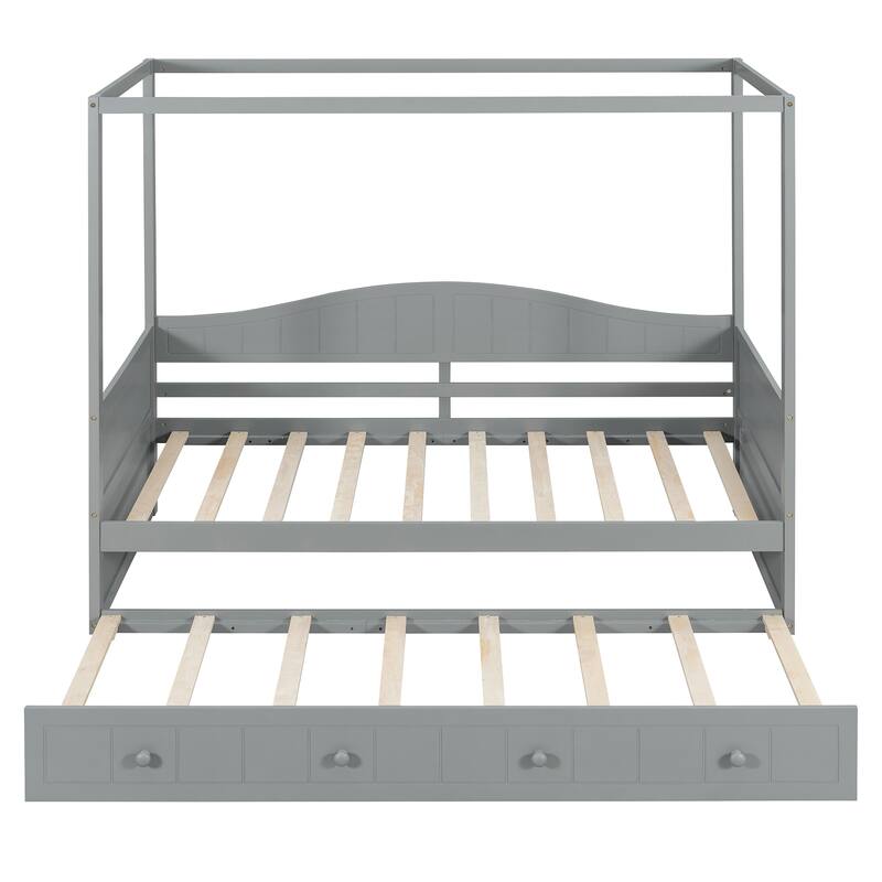Roomfitters Twin Canopy Daybed with Twin Trundle, Solid Wood Frame