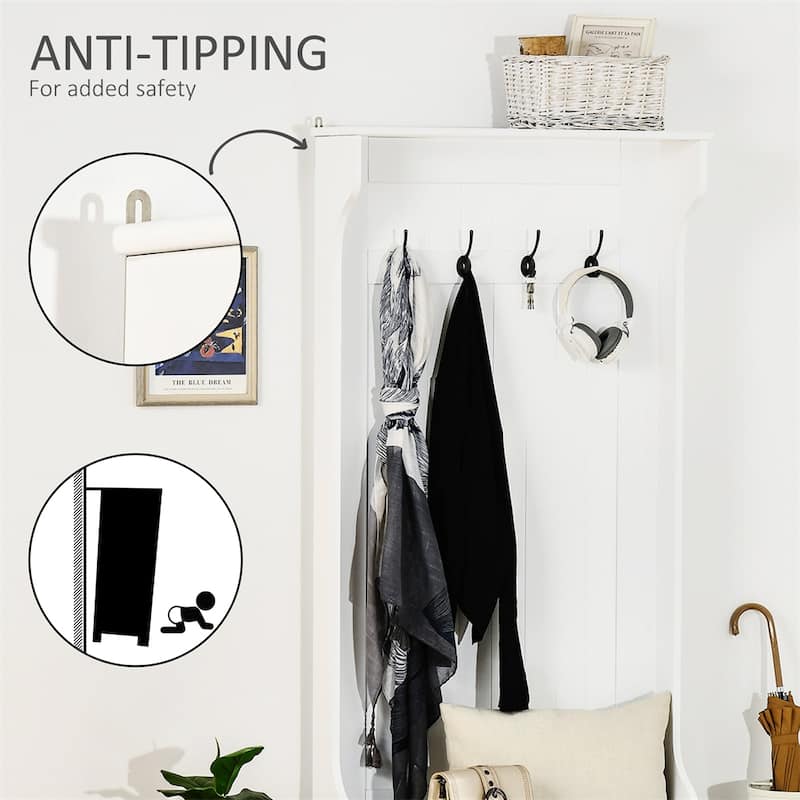 Hall Tree with Coat Rack,Storage and Sitting Bench,White