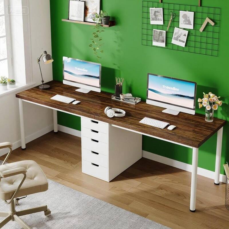 78.7-Inch Double Workspace Desk with 5 Storage Drawers and Metal Frame for Home or Office Use