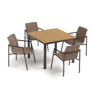 Travira 5-Piece 39" Square Dining Table and Orso Armchairs Set - Tekwood Top