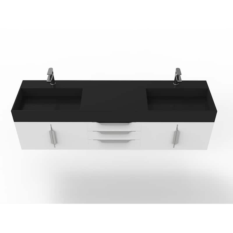 Amazon 72" Wall Mounted Bathroom Vanity Set w/ Black Top