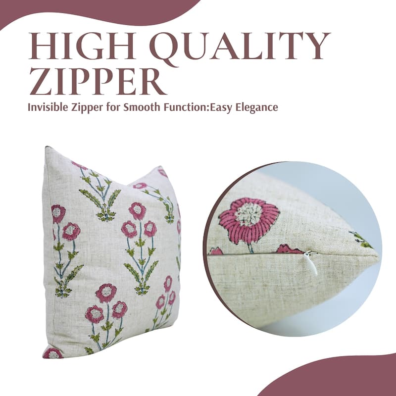 Fabdivine Pink Home Cushion Cover 16x16 Inch Floral Square Throw Pillowcase Viscose Linen Living Room or Couch, Amitabh