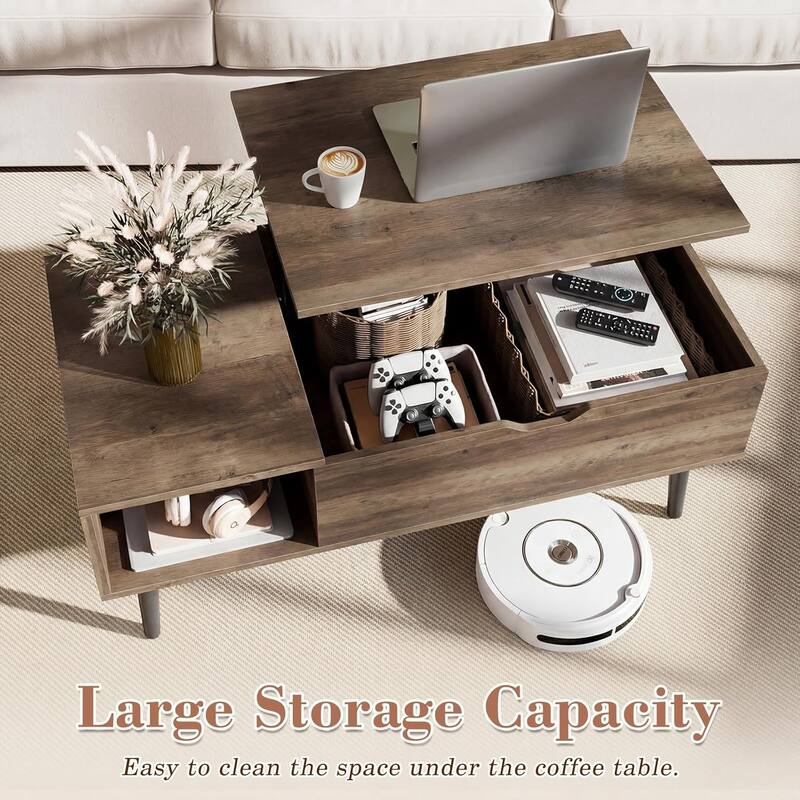 Coffee Table, Wood Lift Top Coffee Table with Storage Shelf, Lift Tabletop Dining Table for Home Living Room, Office