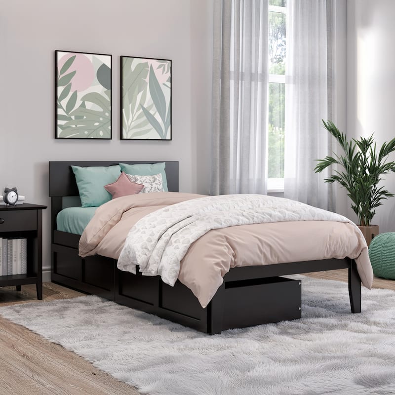 Boston Twin Platform Bed with 2 Storage Drawers in Espresso