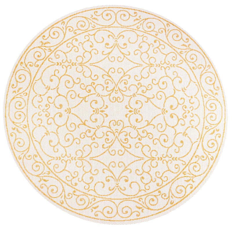 JONATHAN Y Filigree Textured Weave Indoor/Outdoor Area Rug - 5' Round - Cream/Yellow