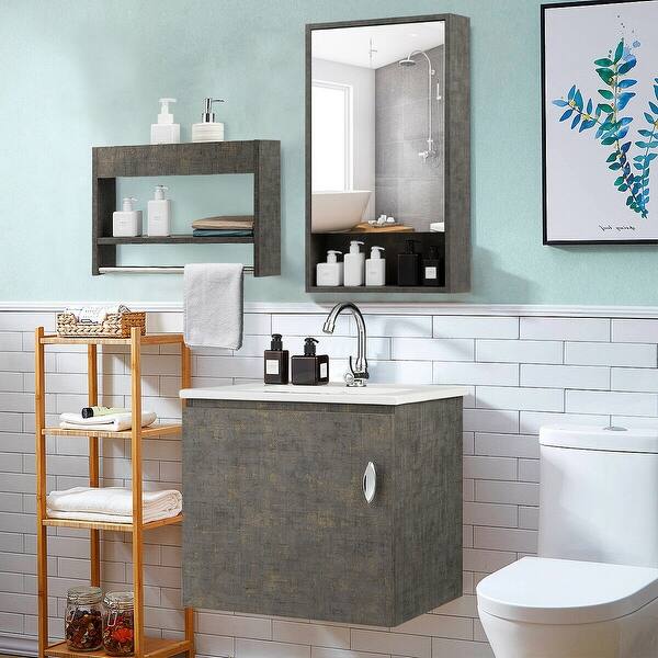 Shop Gymax Modern Wall Mounted Bathroom Vanity Sink Set W Medicine