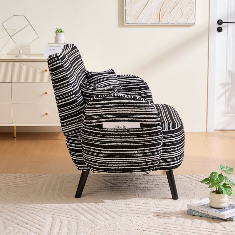 Modern 2-Seater Sofa Deep-Seated Sofa with Armrest Pillows & Side Storage Pockets, for Bedroom, Apartment, Black