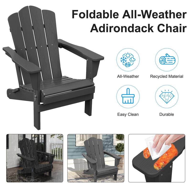 Plastic Folding Outdoor Patio Adirondack Chair With Slat Seat