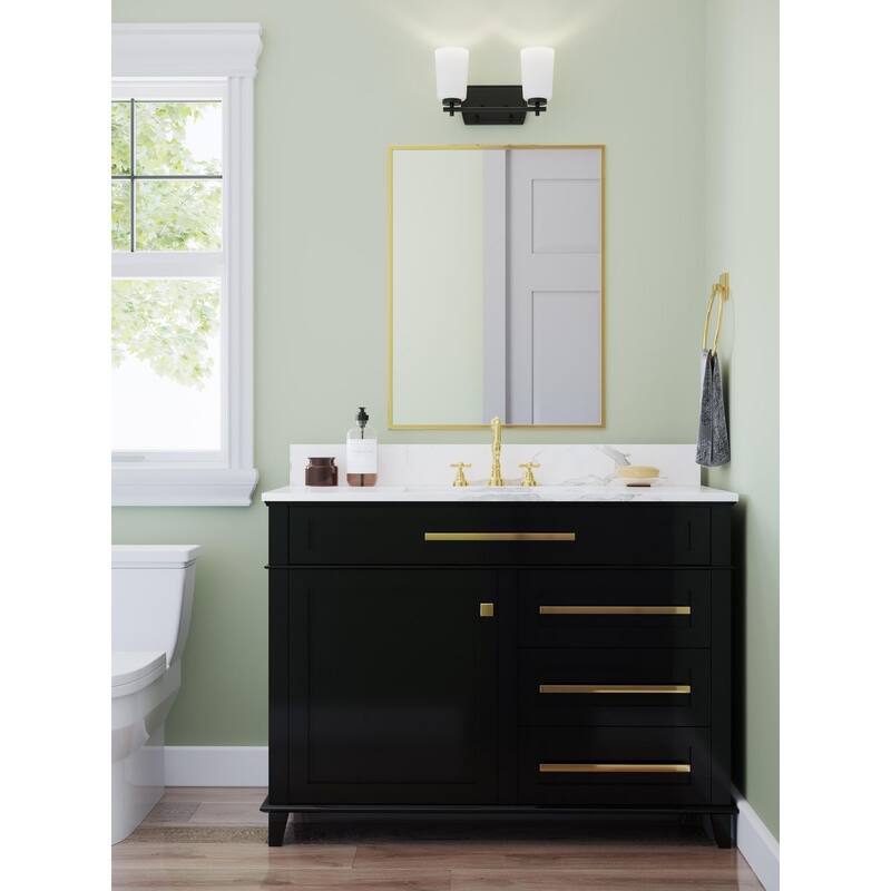 Adley Collection Two-Light Matte Black Etched Opal Glass New Traditional Bath Vanity Light - 13.875 in x 6 in x 7.625 in