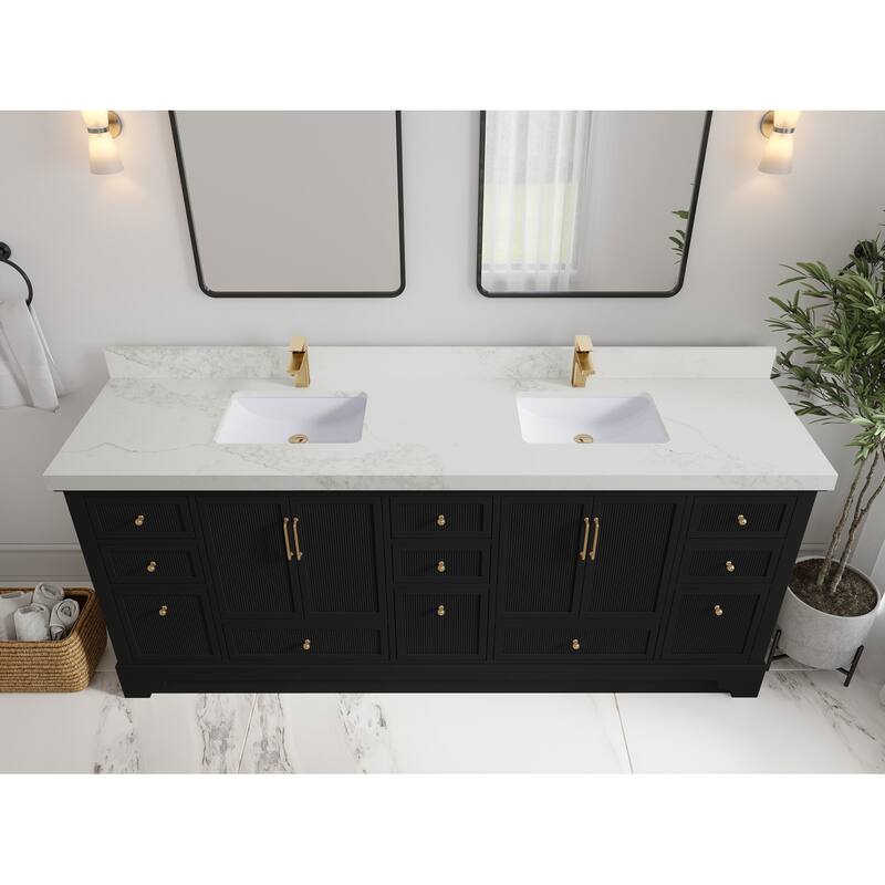 Willow Collections 84 in. W x 22 in. D Alys Double Bowl Sink Bathroom Vanity with Countertop - 2"Calacatta Nuvo - Black