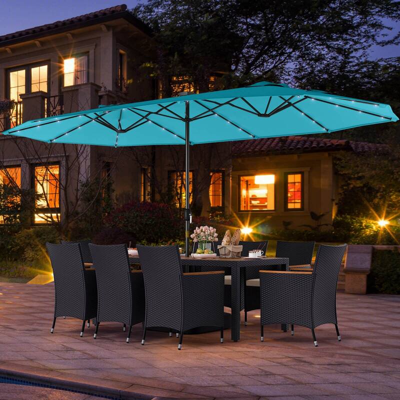 Gymax 11 PCS Patio Dining Set w/ 15ft Double-Sided Patio Umbrella