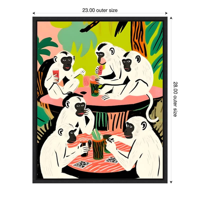 Monkey Game Weekend by Uma Gokhale Framed Canvas Wall Art - 23 x 28 in