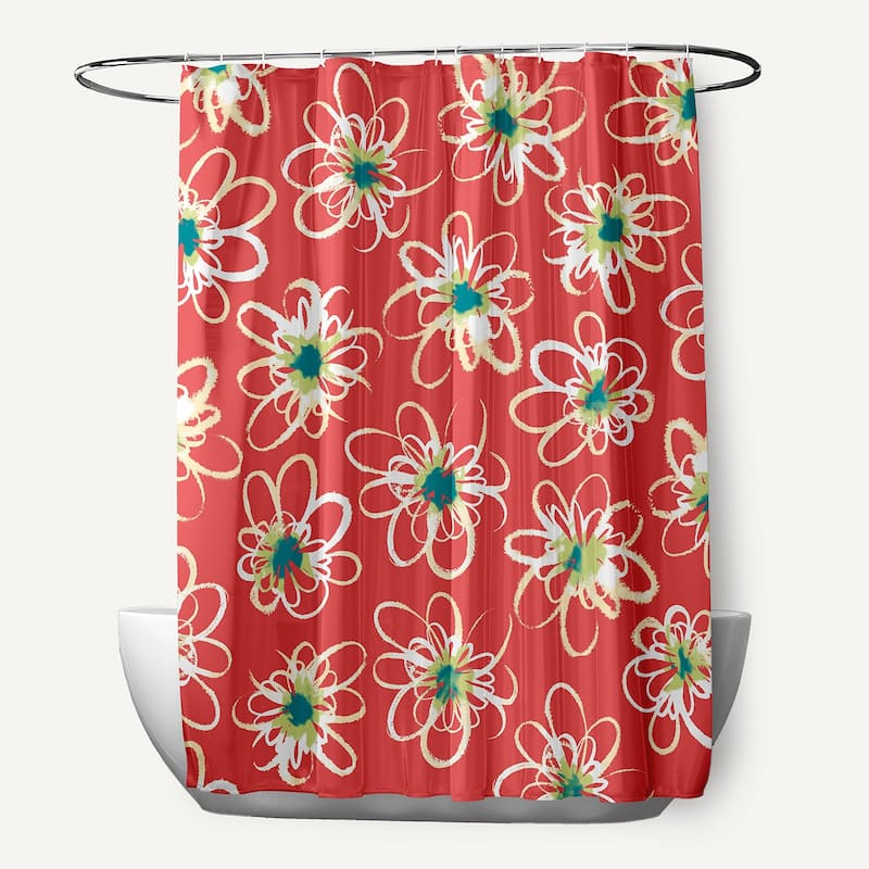 71 x 74-inch Penelope Floral Geometric Print Shower Curtain - Orange