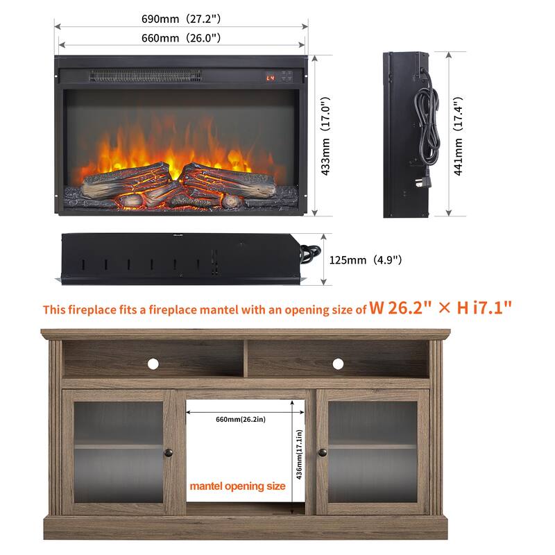 23-inch Electric Fireplace Insert w/1400W Electric Heater