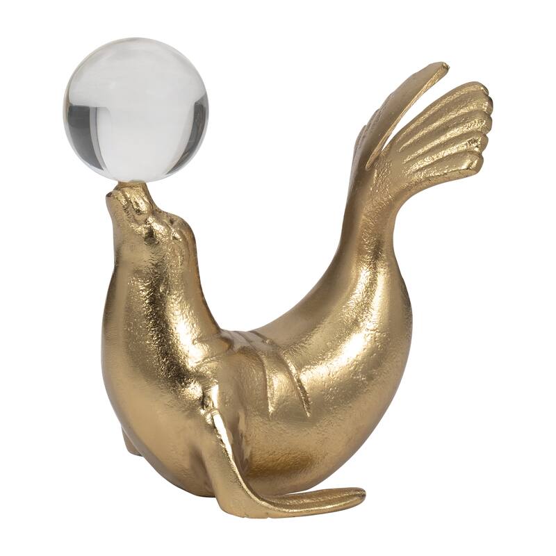 Modern Sea Lion Sculpture Figurine - 7", Gold - 7" x 5" x 7"