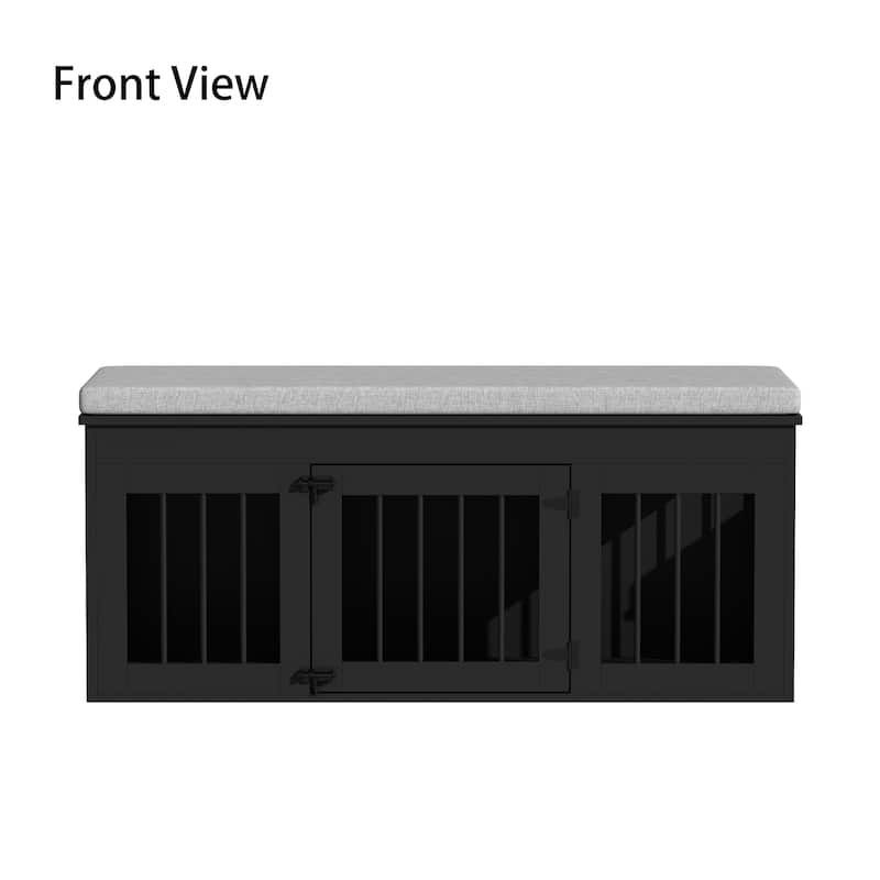 Chic Pet Haven: Luxe Wooden Dog Crate & Designer Home Bench - 47.2"