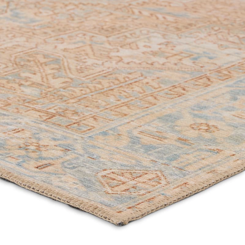 Mabel Machine Washable Medallion Beige/Blue Rug