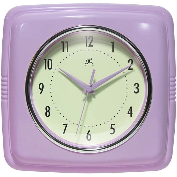 slide 2 of 7, Infinity Instruments Retro 9.25-inch Square Wall Clock - 9.25 x 1.875 x 9.5 Lavender