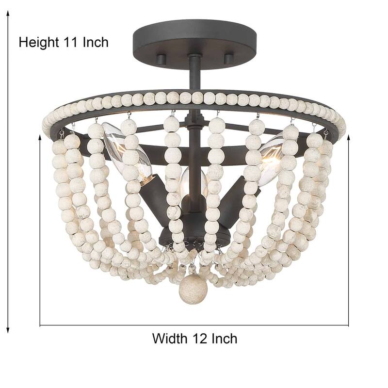 Cauhu 3-light Farmhouse Coastal Wood Beaded Semi Flush Mount Ceiling Lights -UL
