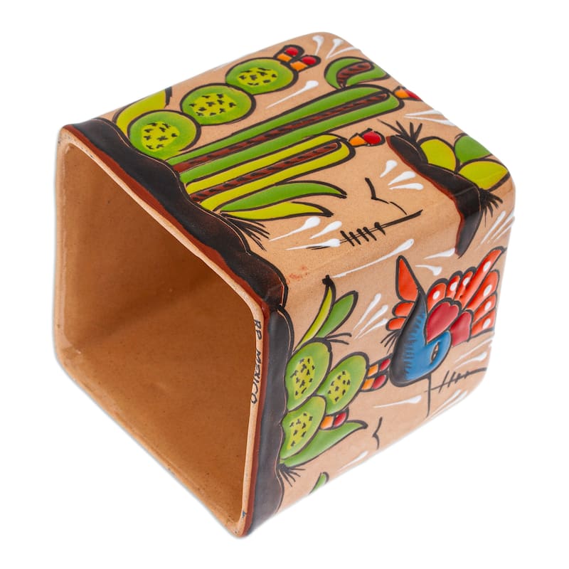Novica Handmade Cactus Convenience Ceramic Tissue Box Cover