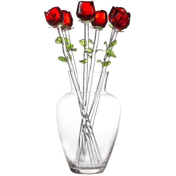 Shop Palais Glassware Clear Glass Fleurs Vase With Six Glass Roses Red Overstock 19437204