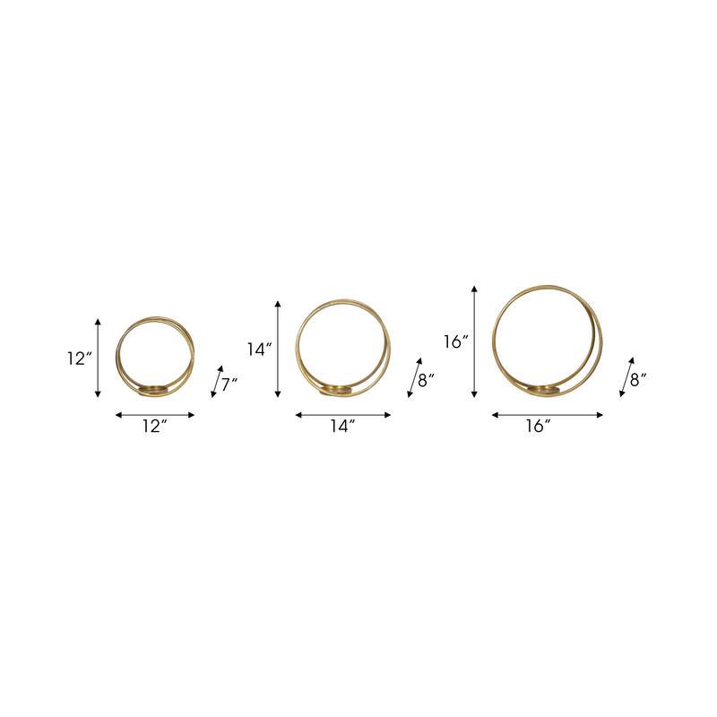 Sagebrook Home Modern Round Metal Double Ring Candle Holder, Set of Three - 16" x 8" x 16" - 16" x 8" x 16"