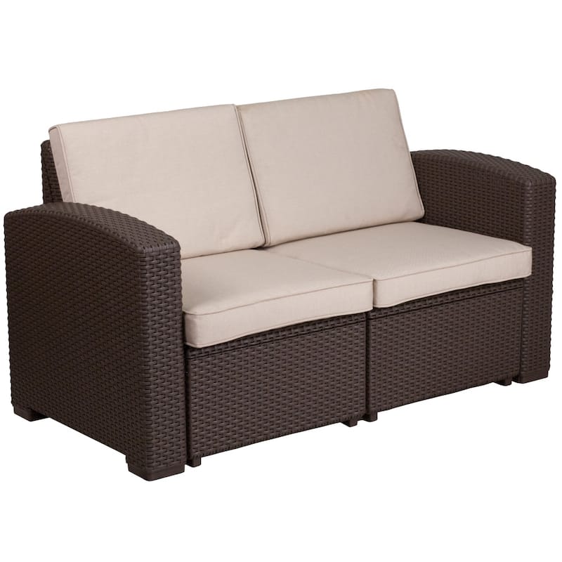 Faux Rattan Loveseat with All-Weather Cushions