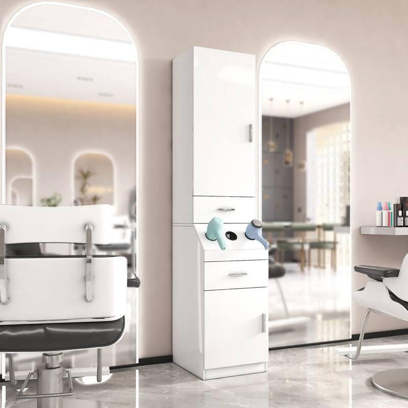 Salon Station, Barber Stations with 2-Tier Storage Shelf with Door, Hair Styling Storage Cabinet with 2 Drawer