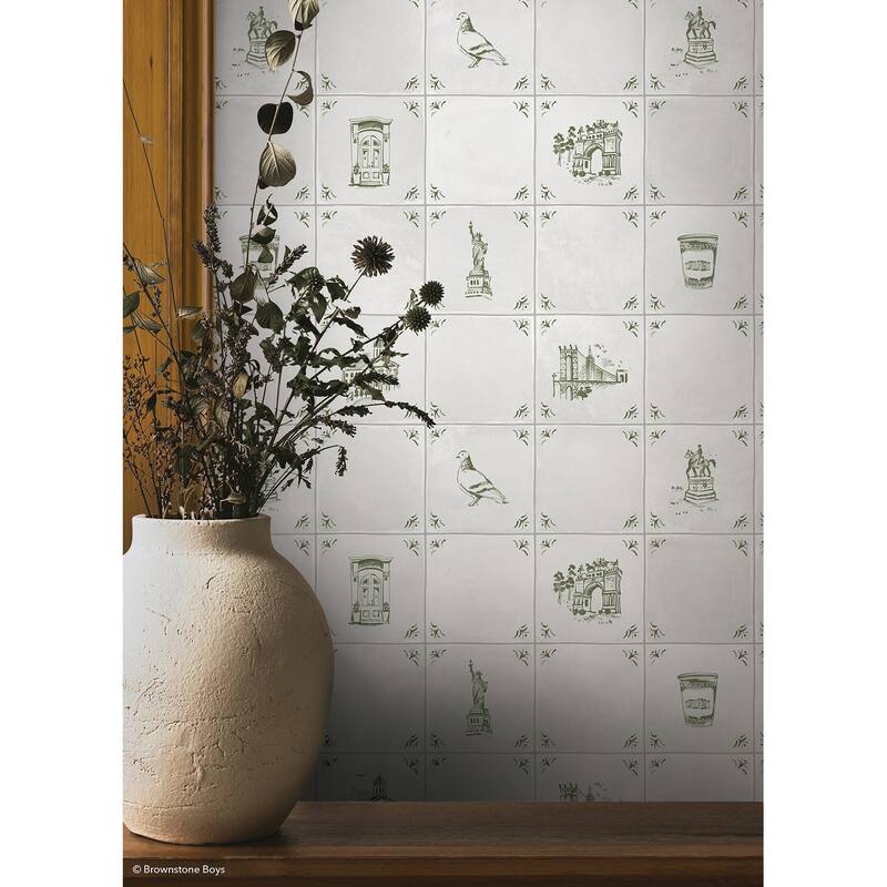 NuWallpaper Brownstone Boys Brooklyn Delft Ivy Peel and Stick Wallpaper - N/A